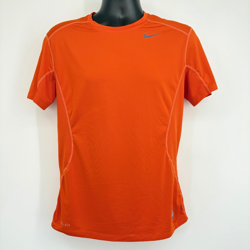 Nike Pro Combat Shirt Mens M Orange Dri-FIT Fitted Short Sleeve Training Tee